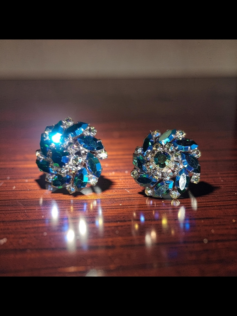 Blue Crystal Floral Cluster Stud Earrings for Women